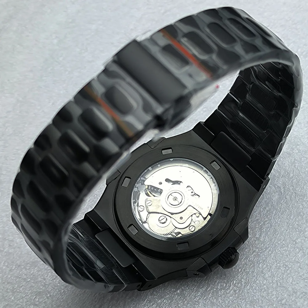 Orologio NH38 da uomo in acciaio inossidabile quadrante cavo Orologio meccanico Nautilus Movimento NH38 S logo vetro zaffiro