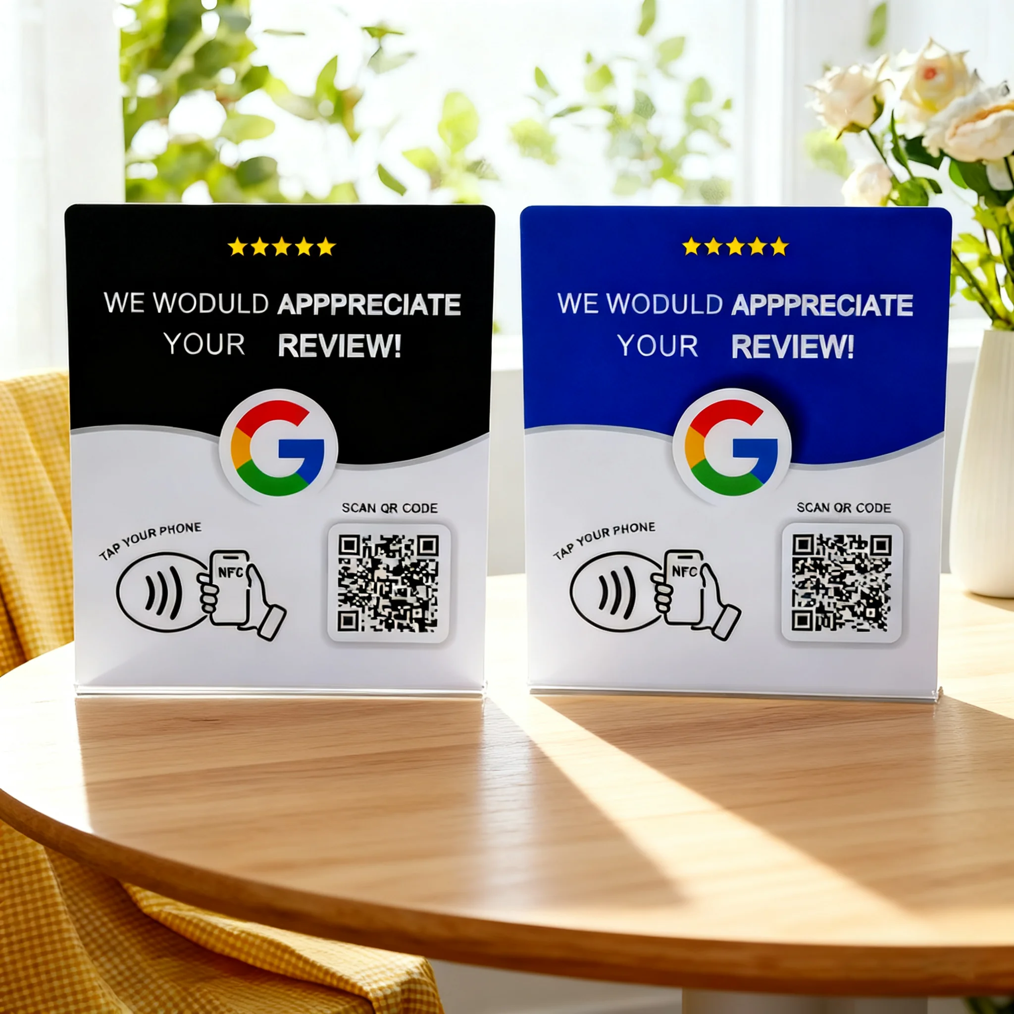 Hilo programável NFC 215 QR Code Google Review NFC Display Rack 13.56Mhz Sistema de classificação de cinco estrelas Ferramenta de feedback do cliente