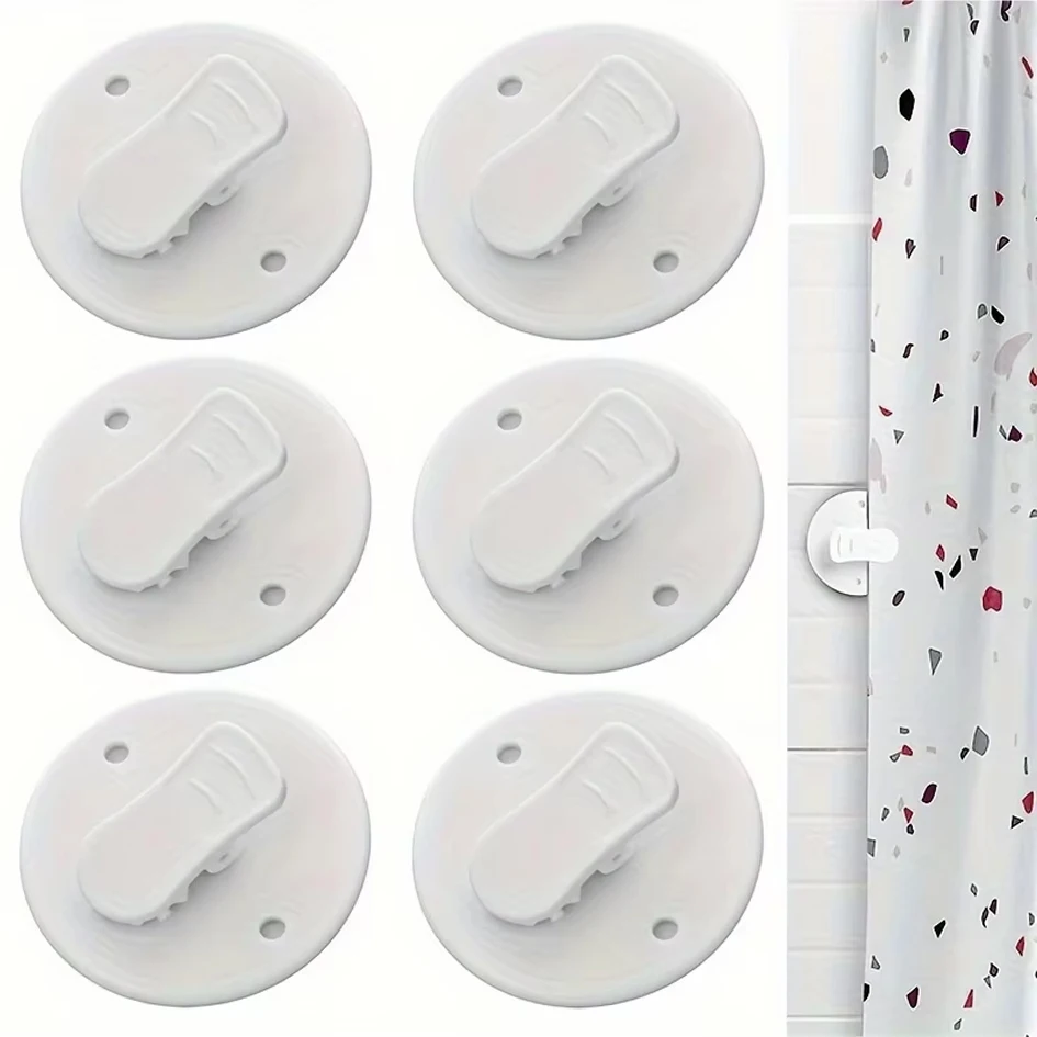 6Pcs Shower Curtain Clips Self Adhesive Windproof Splash Proof Fixing Clips For Bathroom Home Use