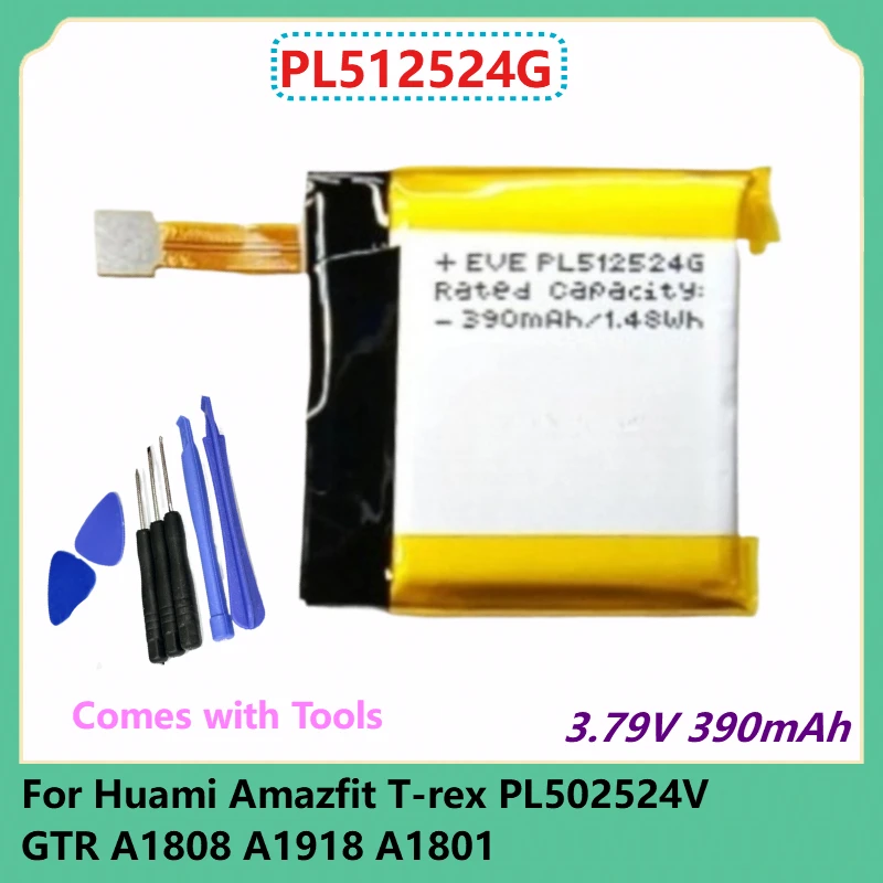 PL512524G Replacement Digital Battery 3.79V 390mAh for Huami Amazfit T-rex PL502524V  GTR A1808 A1918 A1801 Comes With Tools