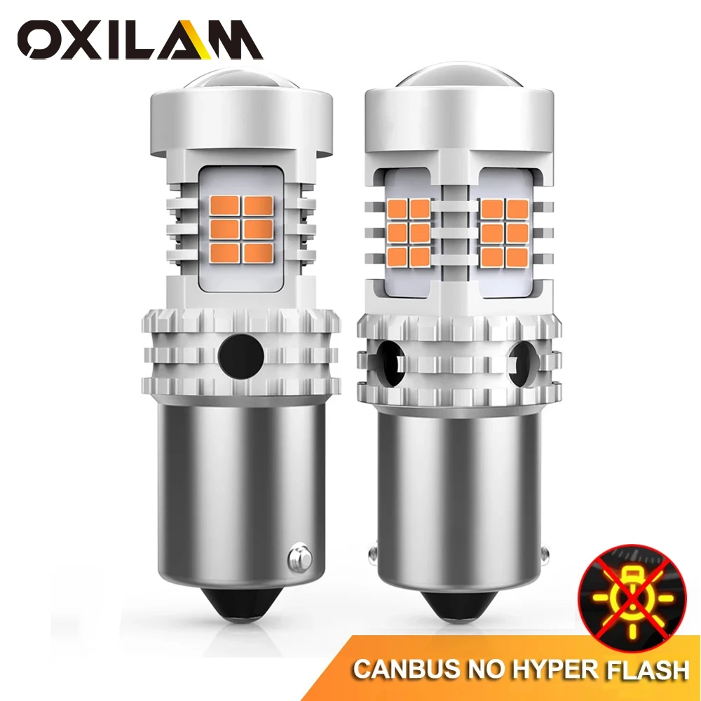 OXILAM 2 Chiếc P21W BA15S LED Xi Nhan CANBUS LED Tín Hiệu Đèn 1156 BAU15S PY21W T20 7440 Bóng Đèn LED Không Hyper Đèn Flash đèn LED Xe Hơi 2200K Hổ Phách 12V