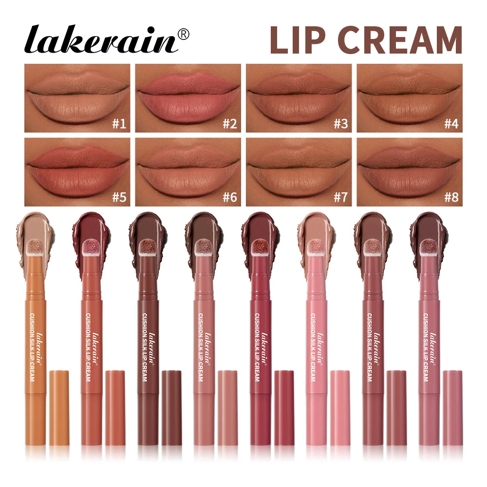 

Lakerain 2-in-1 Lip Cream Powder Blusher Deep Hydration Long-lasting Non Fading Air Cushion Brush Design Lipstick Powder Blusher