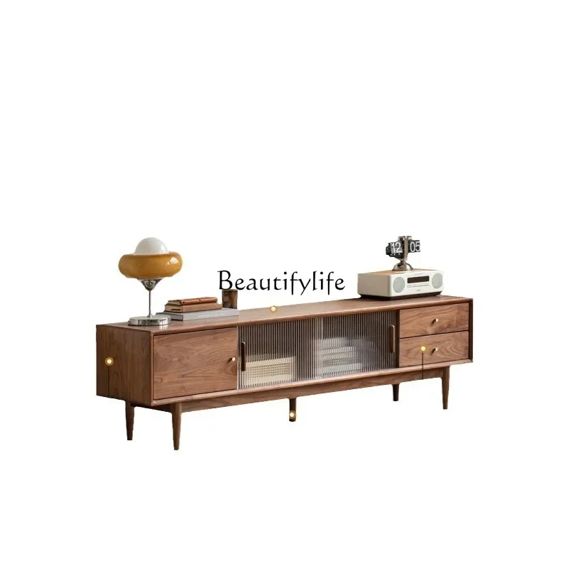 

*FG44Solid wood home TV cabinet New Chinese living room floor cabinet Black walnut modern