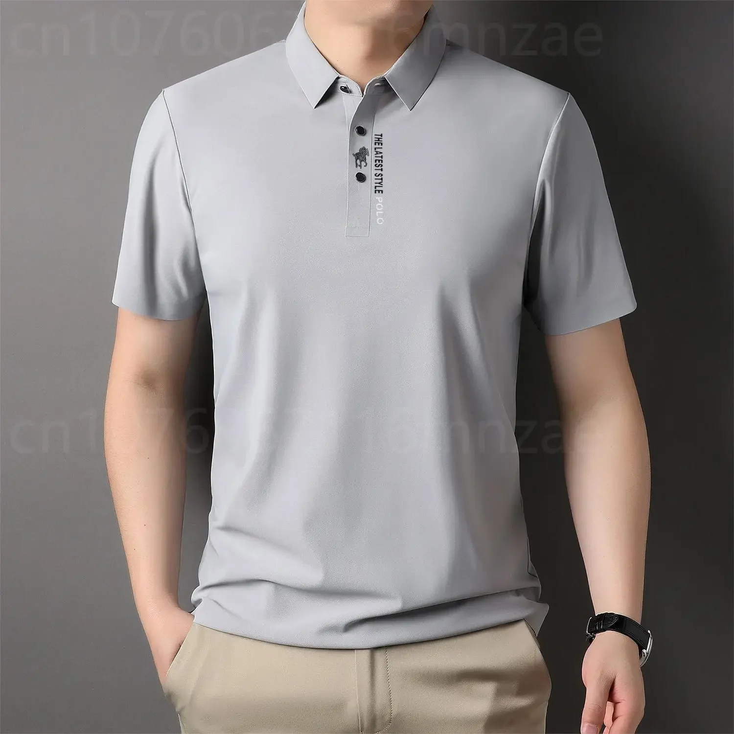 Brand High-End Summer Business Quality Short Sleeved Polo Shirt 2024 Men Trend Casual No Trace Printing Ice Silk Soft Breathable