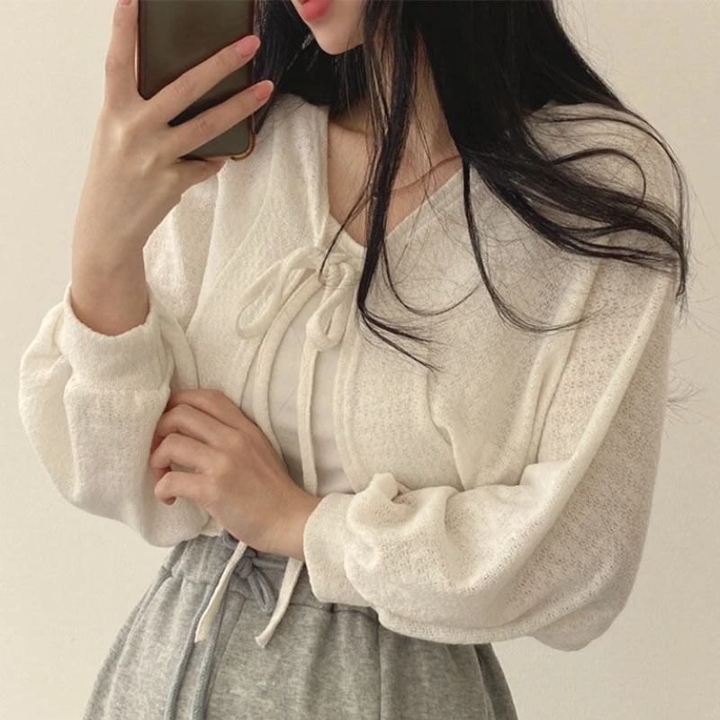 Jackets Women Design Summer Fashion Thin Casual Simple Outwear Ladies Lantern Sleeve All-match Lace-up Elegant Loose Cozy Tender