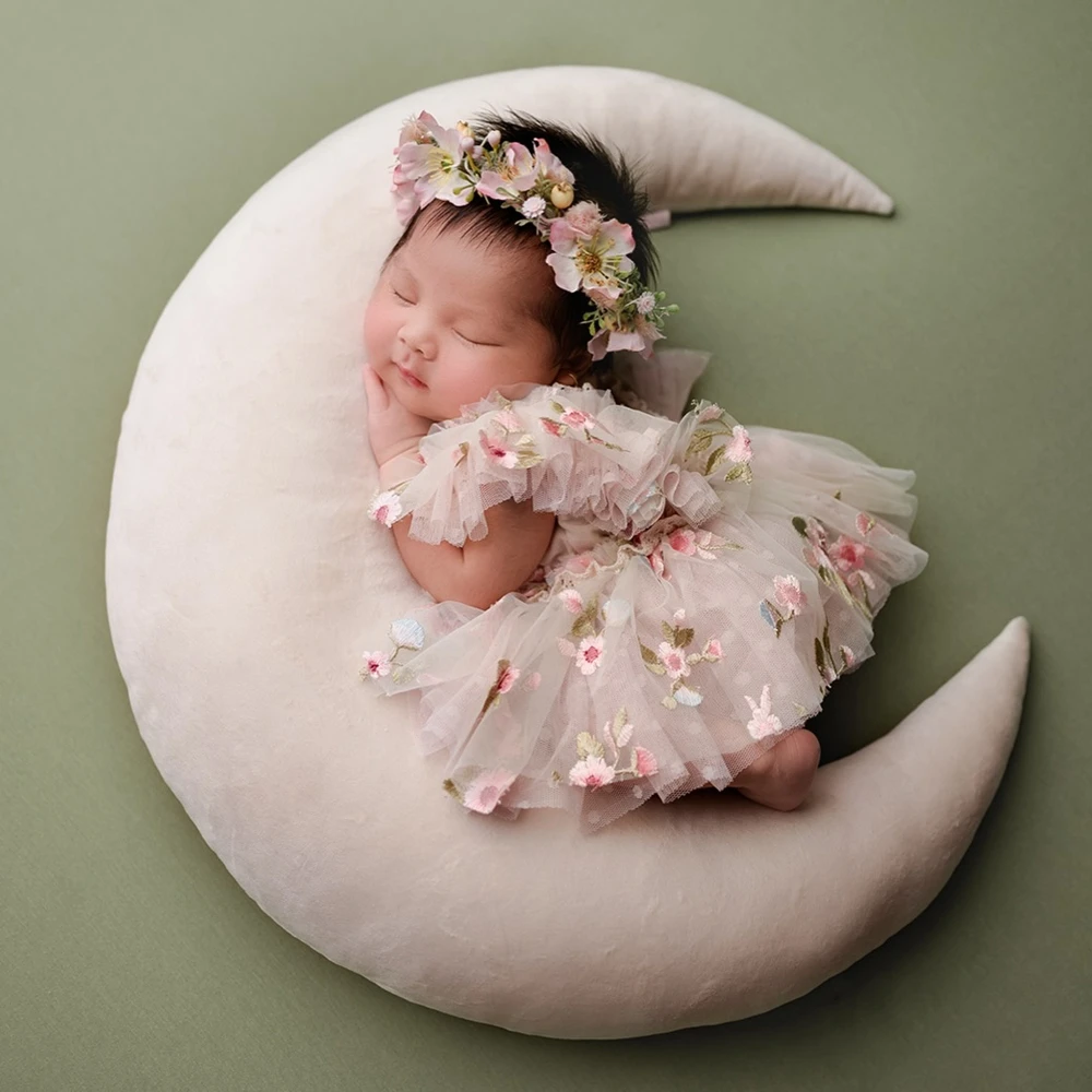 Baby Photography Props Newborn Photoshoot Outfit Floral Romper Infant Studio Prop Set Infant Photo Costume