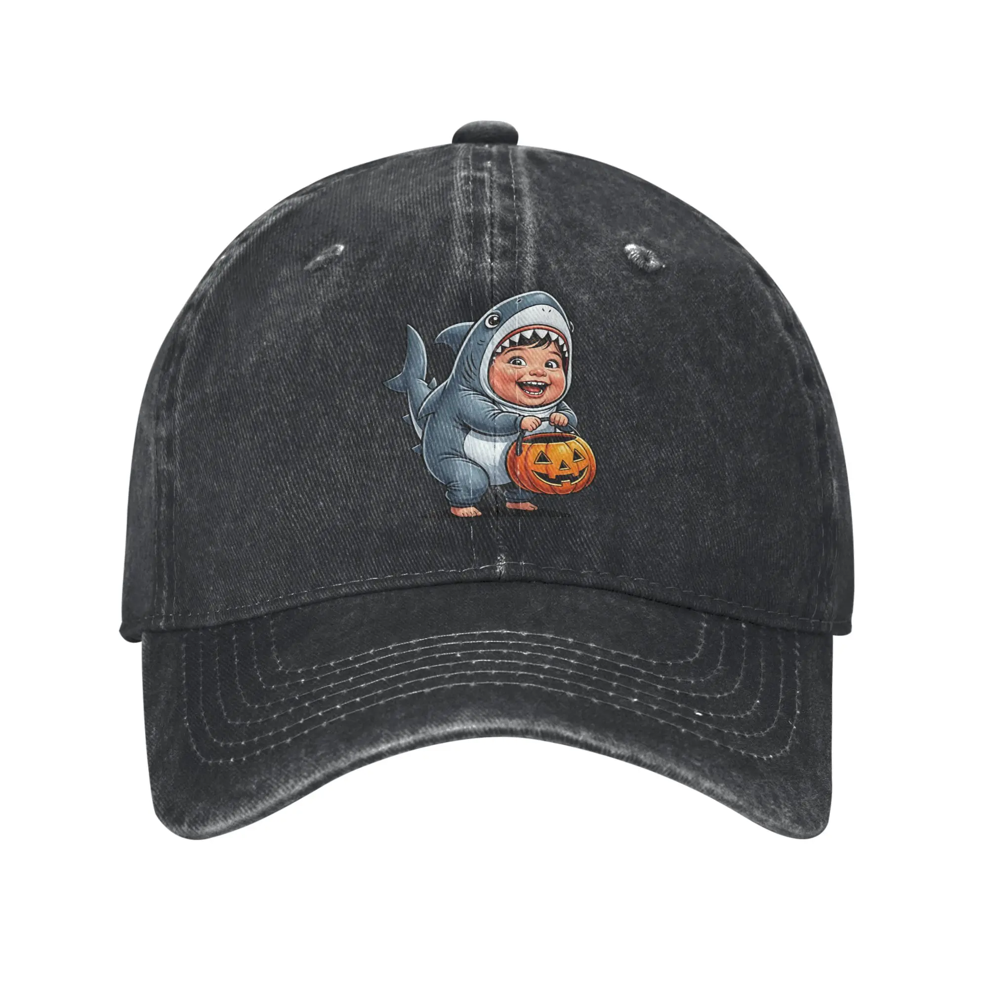 Toddler Shark Trick or Treat Halloween Washed Baseball Cap  Stylish Sun Trucker Hat Summer Unisex Men Hunting Snapback Cap