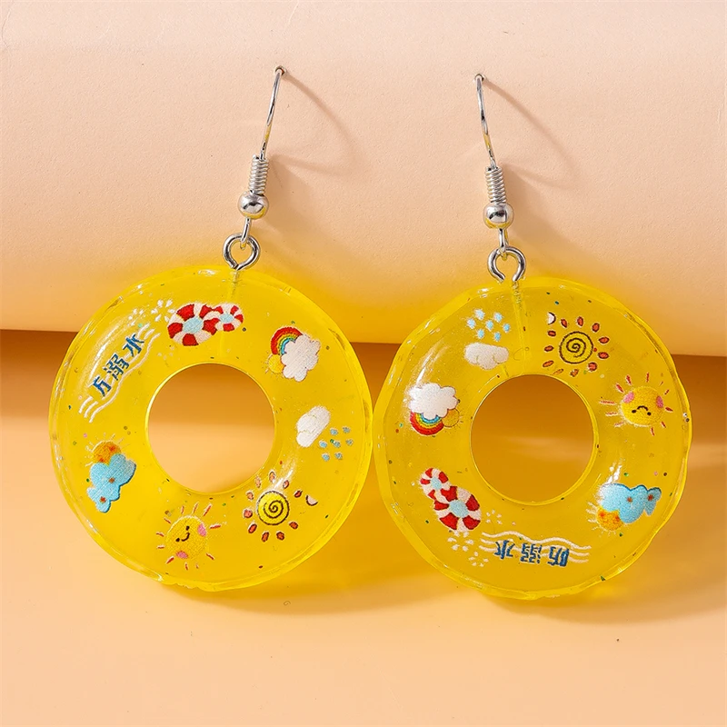 Fashion Candy Color Resin Swim Ring Drop Earrings for Women Girls Party Festival Jewelry Gifts