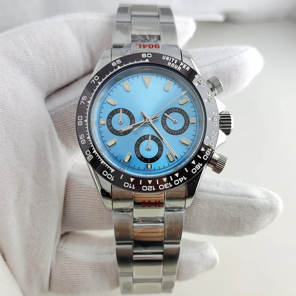 Customized 39mm Business Quartz Watch Men's Timing Sapphire Glass VK63 Movement Green Luminous Watch