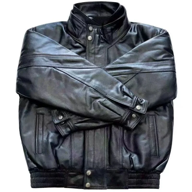 

Fashion Leather Jacket Men Autumn Real Pu Coats Stand Collar Winter Male Clothing Casual Solid Motorcycle Jackets T702