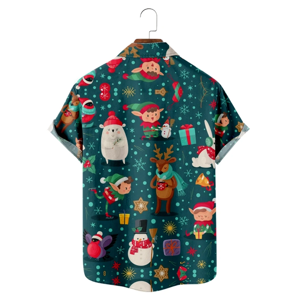 Camisa hawaiana para hombre, top suelto con estampado de ciervos navideños en 3D, camiseta de moda para hombre, camiseta transpirable de manga corta de verano