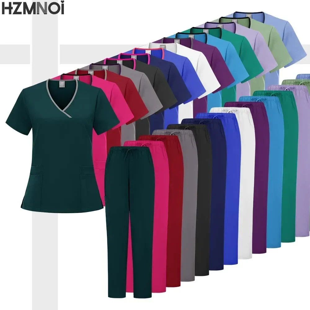 Doctor and Nurse Female Wholesale Casual Short-sleeved V-neck Sports Pants Pet Hospital Pharmacy Dental Clinic Work Uniform Set