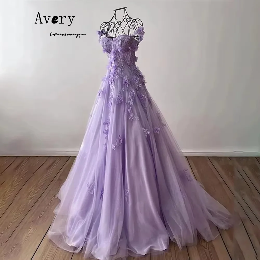 Avery personalizado flor púrpura una línea fuera del hombro vestido de fiesta lujoso vestidos de ocasión a medida vestidos formales y de noche elegantes
