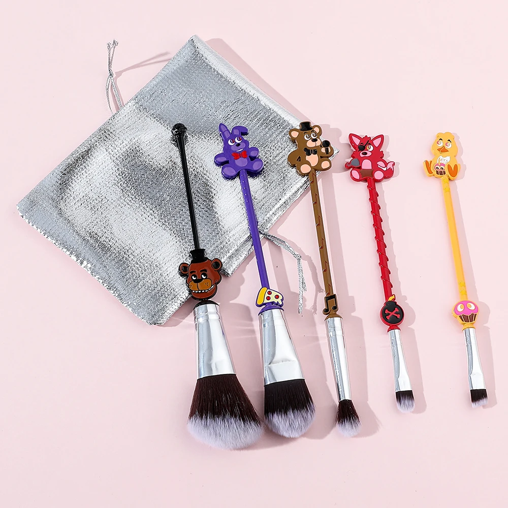 여성용 5 박 프레디 만화 메이크업 브러쉬, 부드럽고 푹신한 아이섀도우 하이라이터, 컨투어 블러쉬 메이크업 도구, 가방 포함, 5 개