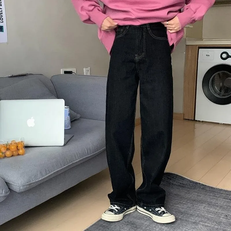 

Джинсы женские джинсовые с широкими штанинами и высокой талией на пуговицах, длинная длина в стиле ретро, шикарная уличная одежда, свободная одежда в корейском стиле, для отдыха, на каждый день, Harajuku