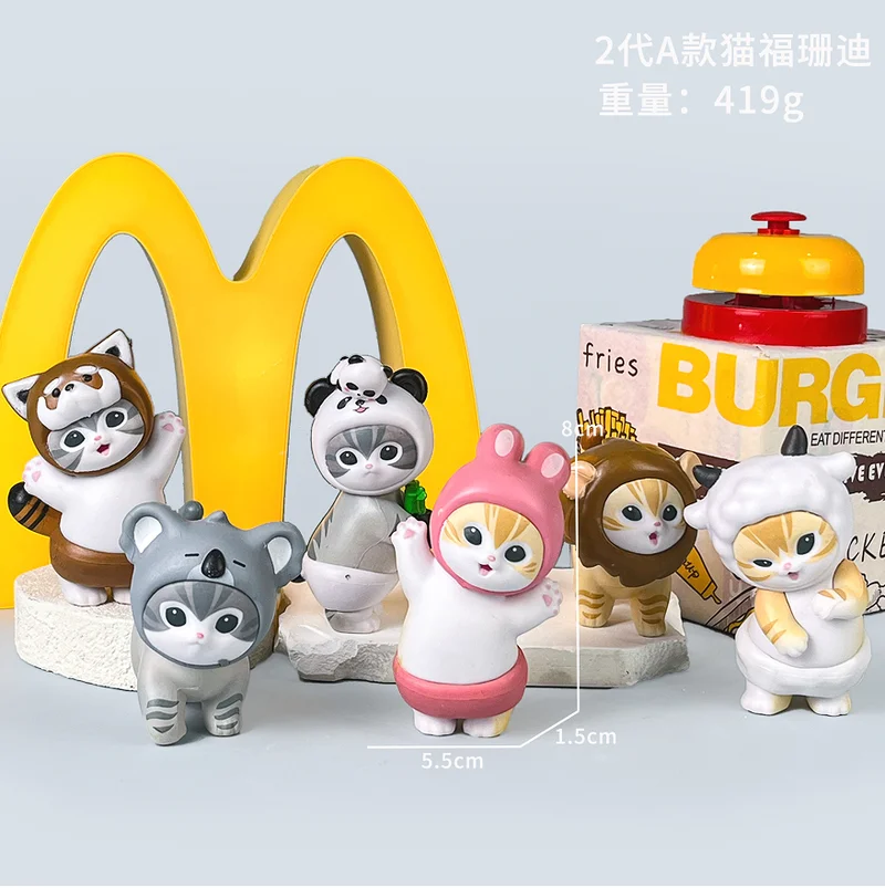 Nouvelles figurines de dessin animé Mofusand, 6 pièces, figurine de chat mignonne et kawaii, décoration de bureau, jouets, cadeau, objet de collection