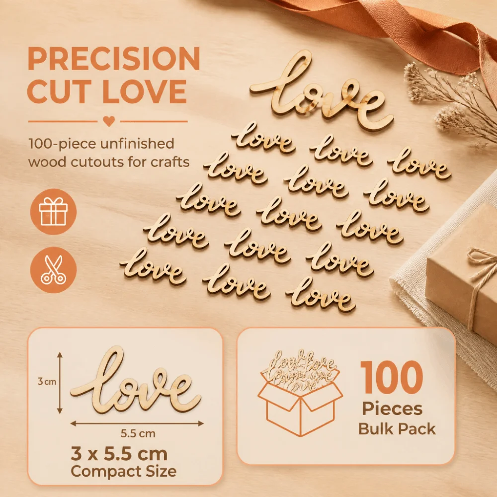 100pcs Wood Material Mini Wood Letter Chips Mini Size Unfinished Love Script Wood Letters Love Wall Decor Romantic Scene Layout