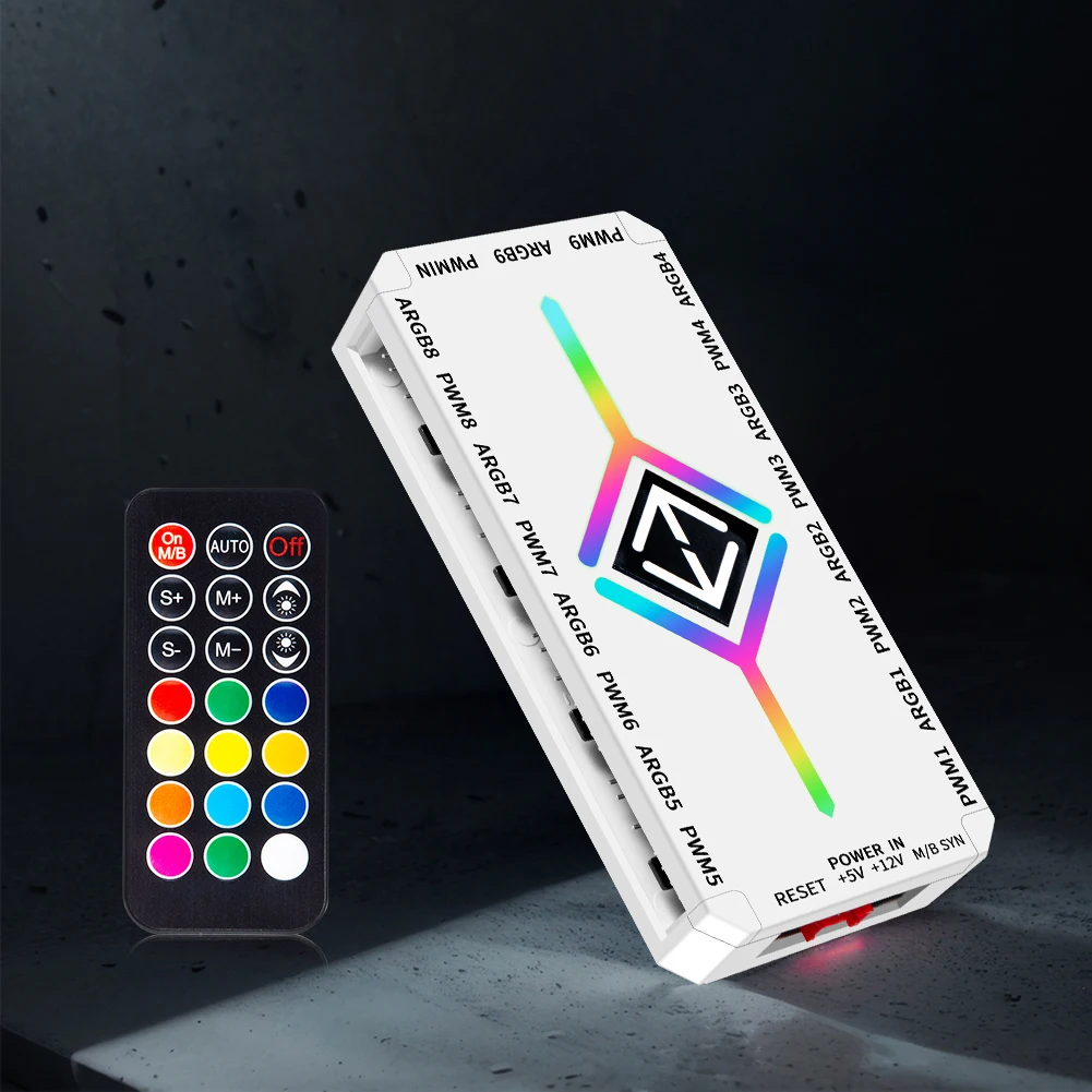 1 إلى 9 منافذ 3 في 1 5 فولت 3 دبوس ARGB تحكم محور مروحة التبريد مع جهاز التحكم عن بعد 4 دبوس PWM محور شفط مغناطيسي لمروحة حافظة الكمبيوتر #4