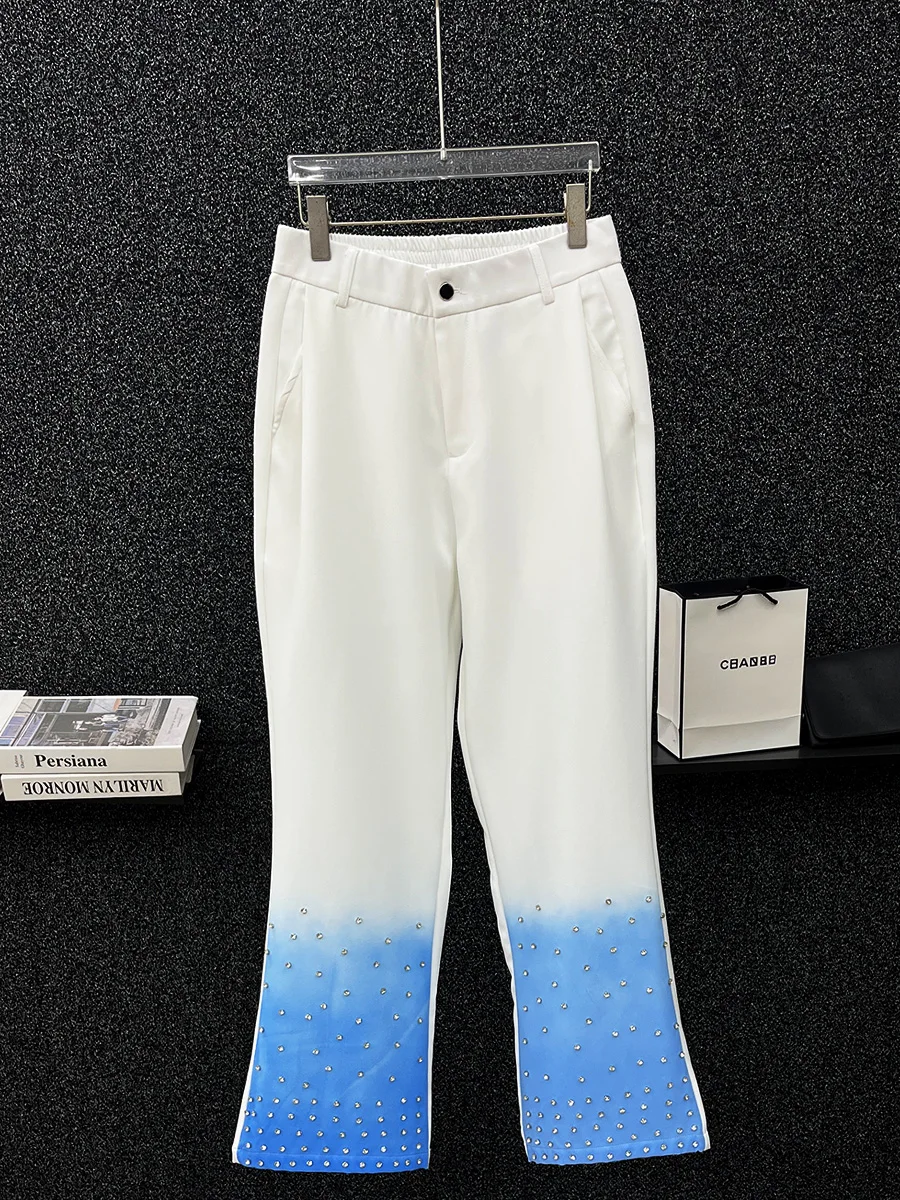 Korean Design Gradual Change of Color Pants Men's  Version of Heavy Industry Diamond-encrusted Straight Pants Fashion Trousers