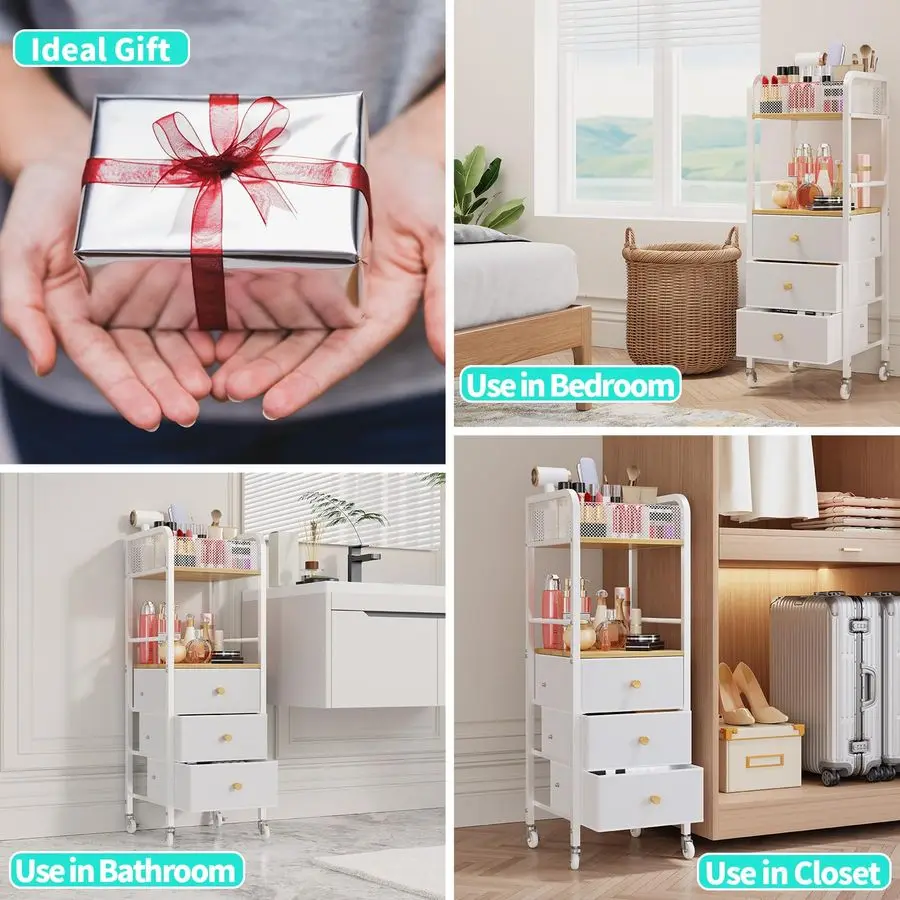 

Передвижная тележка-органайзер для косметики и ухода за кожей с 3 выдвижными ящиками из нетканого материала, органайзер для туалетного столика, демонстрационный стенд для косметики