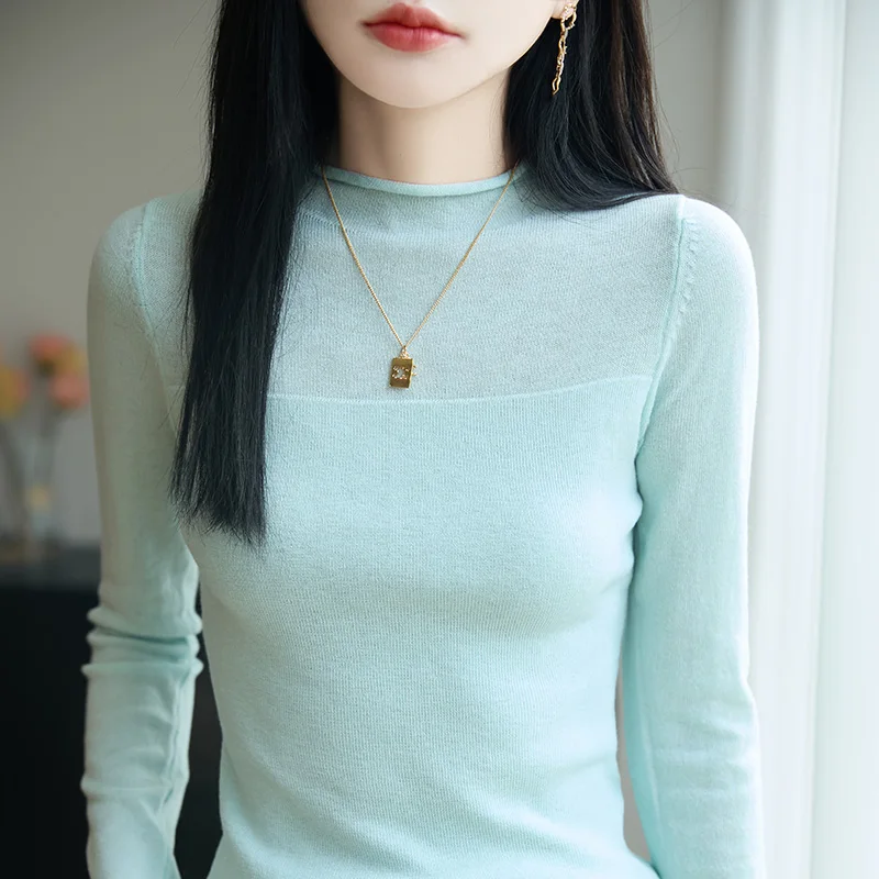 French High-End Semi Transparent Top For Women, 2025 Autumn And Winter Rolled Collar Wool Long Sleeved Pullover Knitted Sweaters