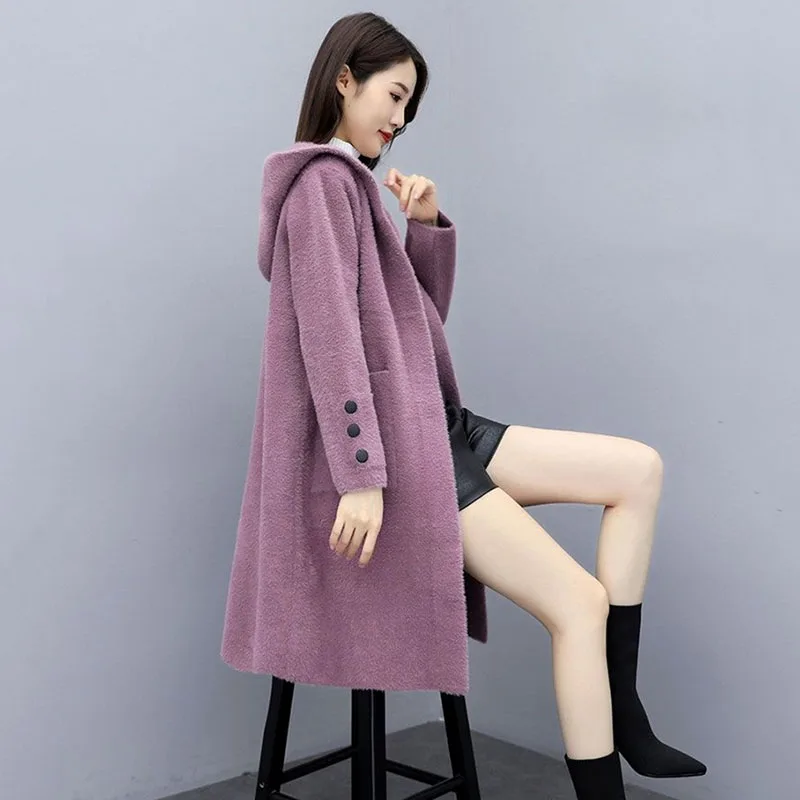 Imitate Mink Velvet Woolen Jacket Women 2023 New Autumn Winter Mid Aged Single-Breasted Coat Female Casual Outerwear Ladies Tops