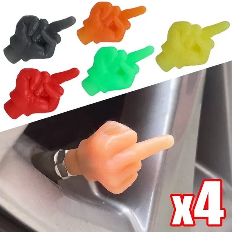 4Pcs Tire Valve Caps Middle Finger Valve Stem Caps Funny Car Tire Air Caps Tyre Stem Covers for Bicycles Road Bike Motorcycles