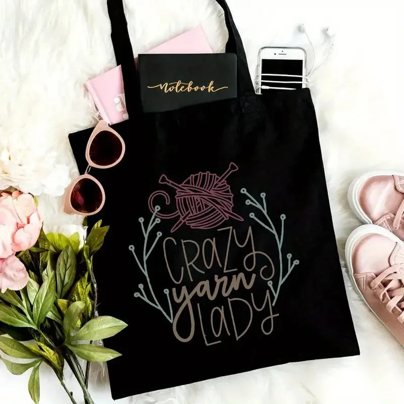 Funny I Crochet But My Favorite Hobby Is Collecting Yarn Graphic Tote Bag Women Reusable Shopping Bag Knitting Lover Handbag