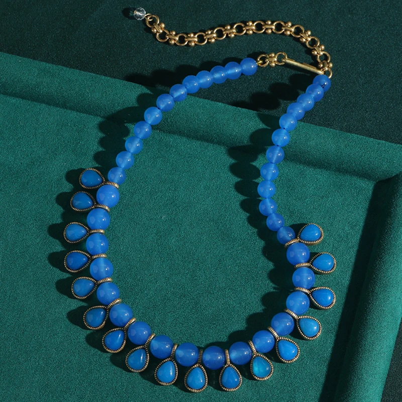 

Vintage Beads Necklace Jewelry Blue Water Droplet Glaze Woman Elegant Luxury Quality Fashion Designer Gift Daily 2025 Trends