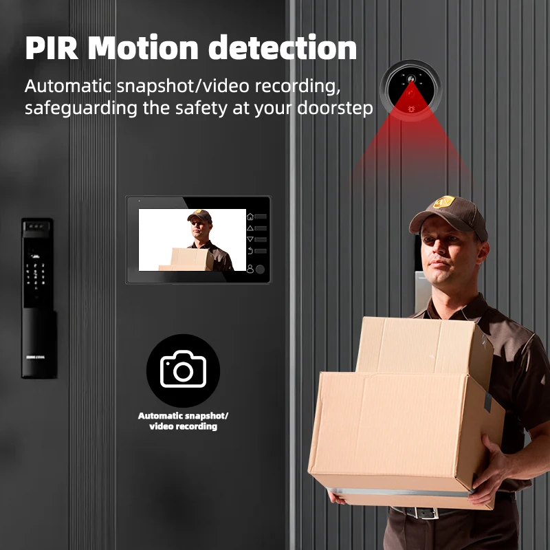 

Smart Video Viewer PIR Night Vision Smart Doorbell LCD Door Camera 4.3Inch HD 1MP 145° Wide Angle Damini Digital Peephole Viewer