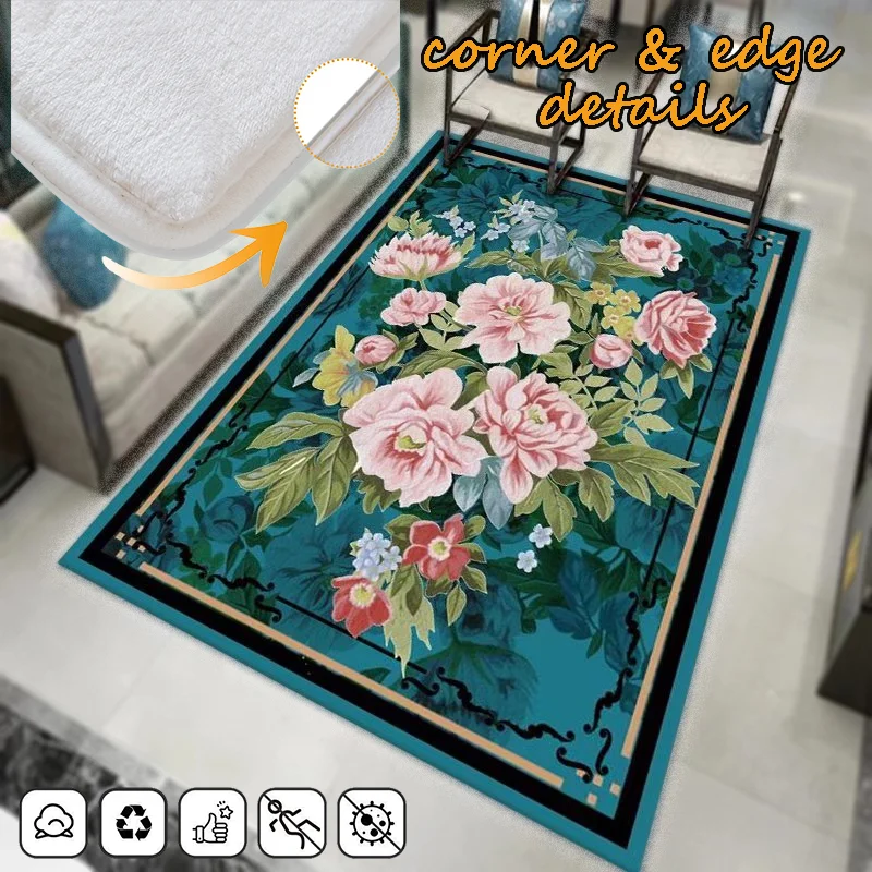 Chinese Style Carpet Living Room Sofa Coffee Table Large Area Carpets Home Non-slip Floor Mat Bedroom Bedside Flower Pattern Rug