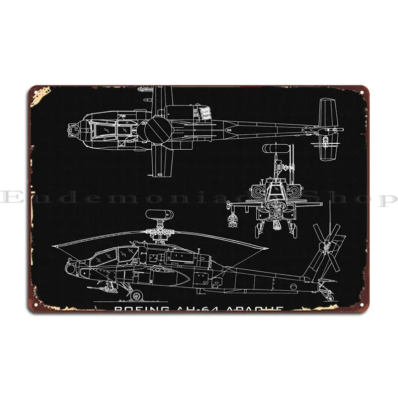 Boeing Ah 64 Apache Metal Plaque Poster Wall Decor Painting Mural Print Classic Tin Sign Poster