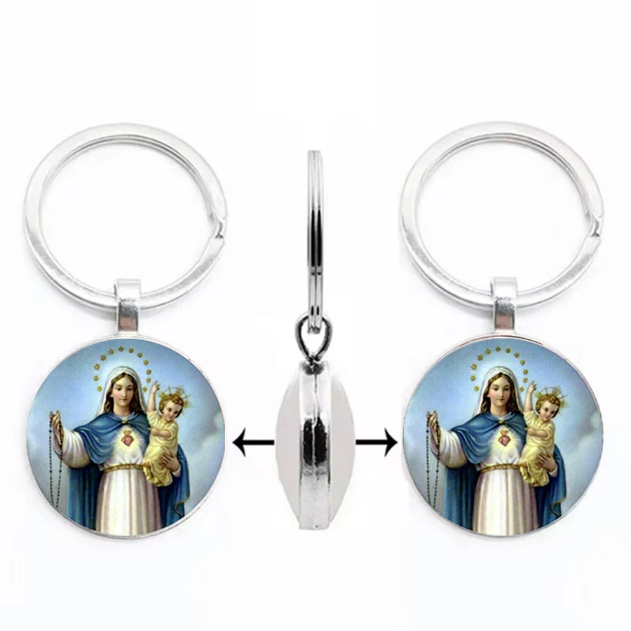 Double sided dome glass keychain gift for the Virgin Mary of Jesus