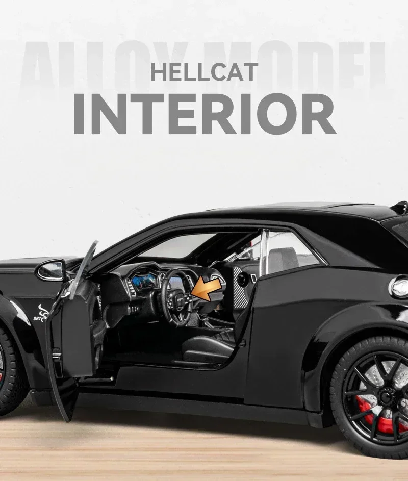 Симуляция 1:24 Dodge Challenger Hellcat Redeye, модель автомобиля из сплава, звук и свет, детская игрушка, подарок на день рождения, миниатюрная Voiture