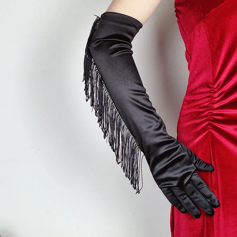 المرأة الطويلة مطاطا دنة الرقص شرابات قفاز الرقص حفلة فستان ريترو فستان الزفاف التصوير الأميرة الساتان القفاز P48 #3