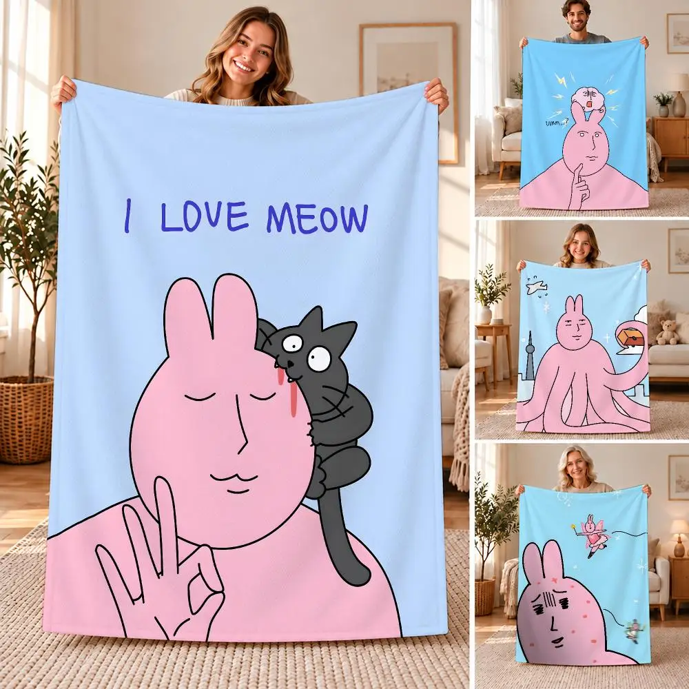 My Friend Rabbit Throw Soft Flannel Throw Blanket for Sofa, Bed Dorm Nap Pet Blanket Gift Available