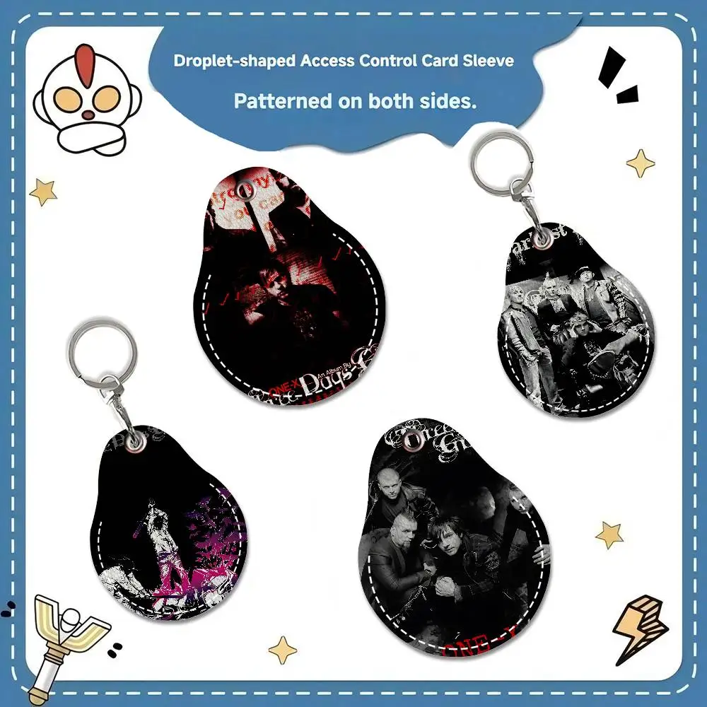 

T-Three Days Grace Band PU Access Case Anti-lost Anti-fall Card Holder Keychain Accessories Fingerprint-proof Key Tag Ring