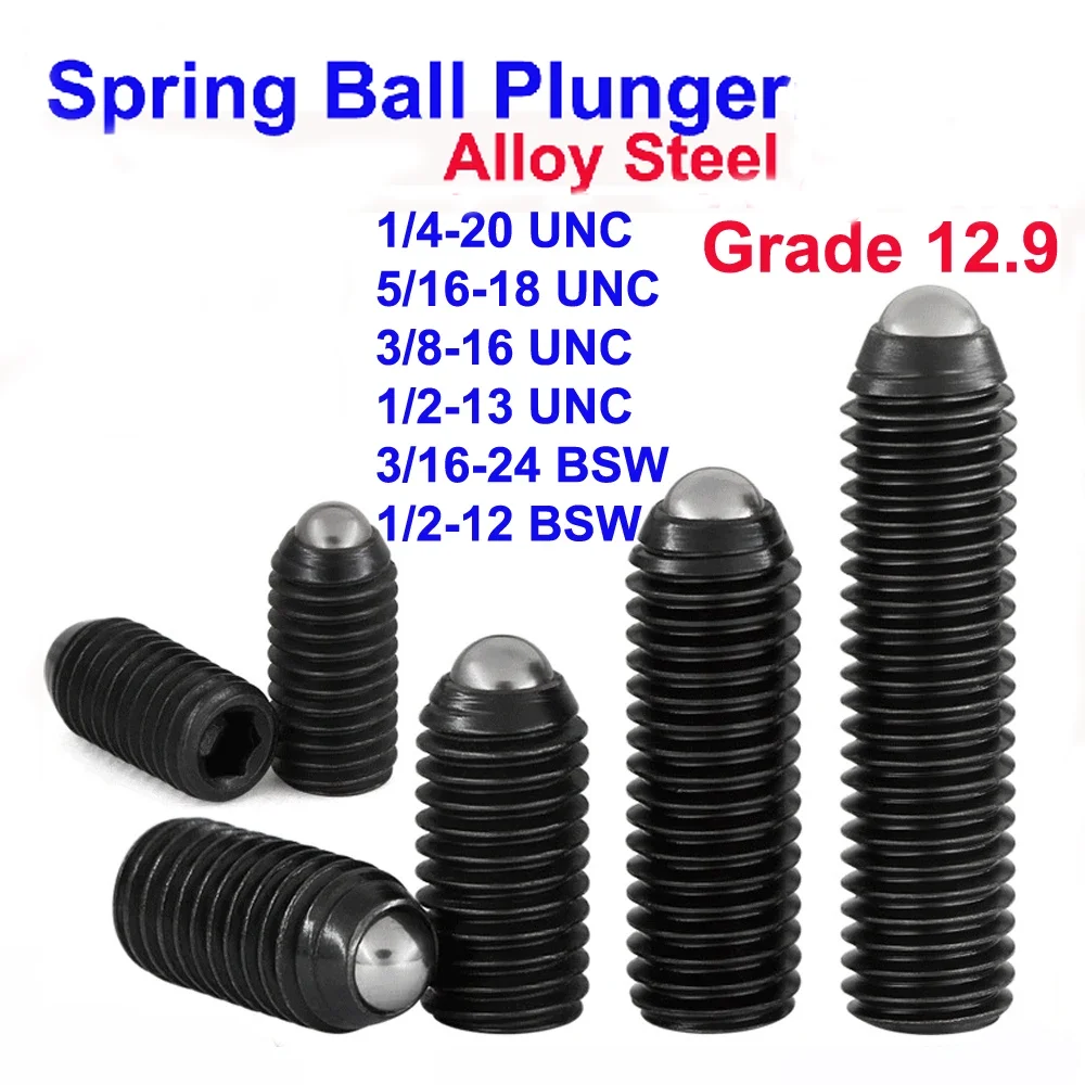 

Винты-стопорные из легированной стали марки 12.9 UNC/BSW, 1/4-1/2, 3/16, с шестигранной головкой без наконечника и пружинным шариковым плунжером
