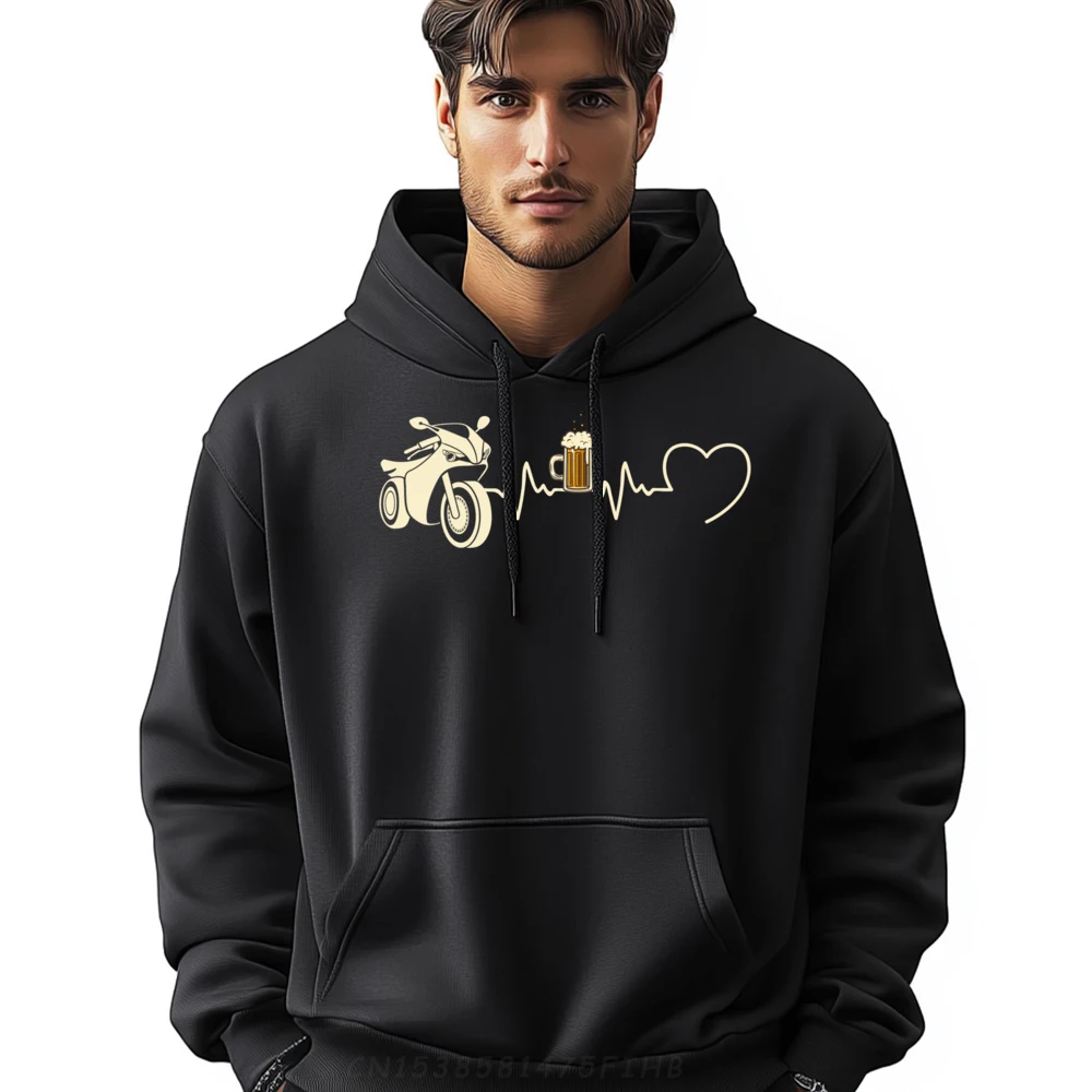 

Beat Heart Motorcycle Beer Man Funny Idea Biker Luxury Hoodies Men High Quality White Hoodies Men