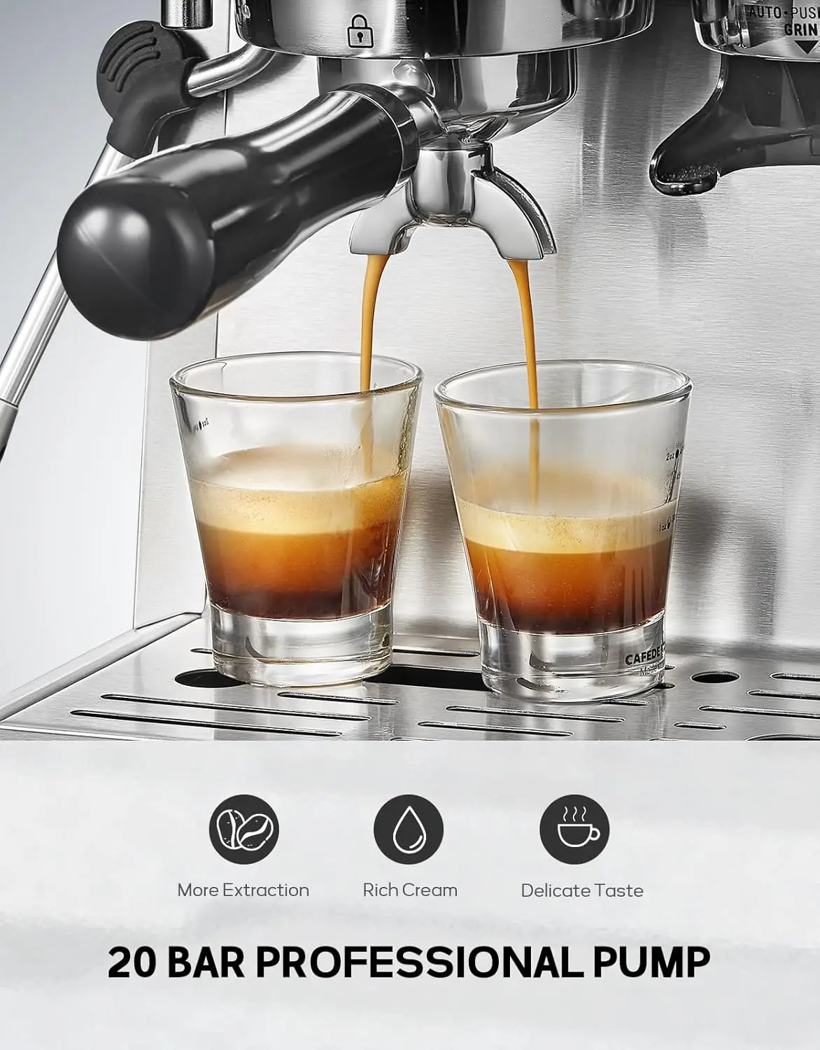 Máquina de Espresso semiautomática con molinillo, vaporizador de leche, profesional, capuchino, Latte, para el hogar