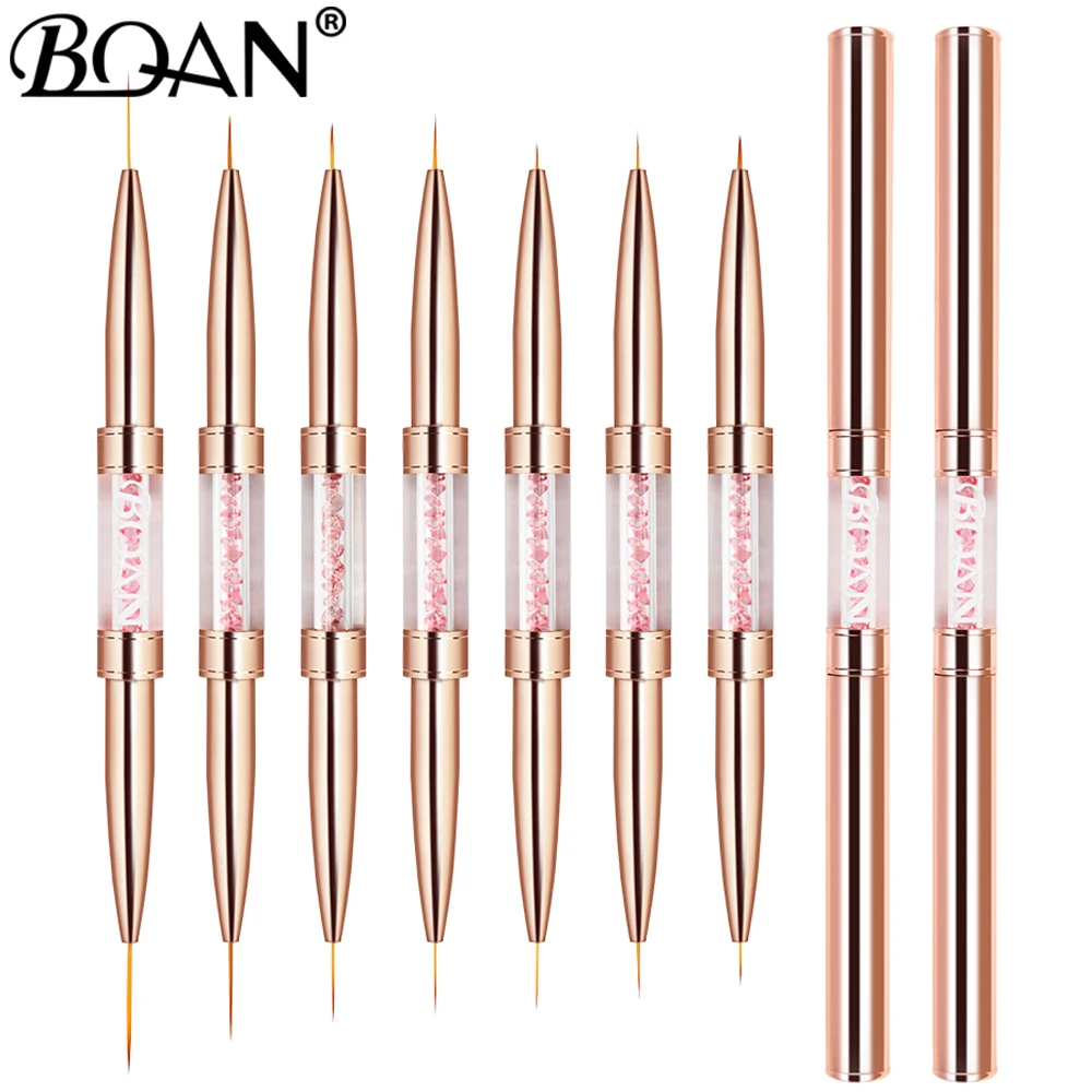 BQAN Rose Gold Double Head Pink Crystal Handle Nail Brush Liner Brush Painting Pen Gel Brush Crystal Nail Art Manicure