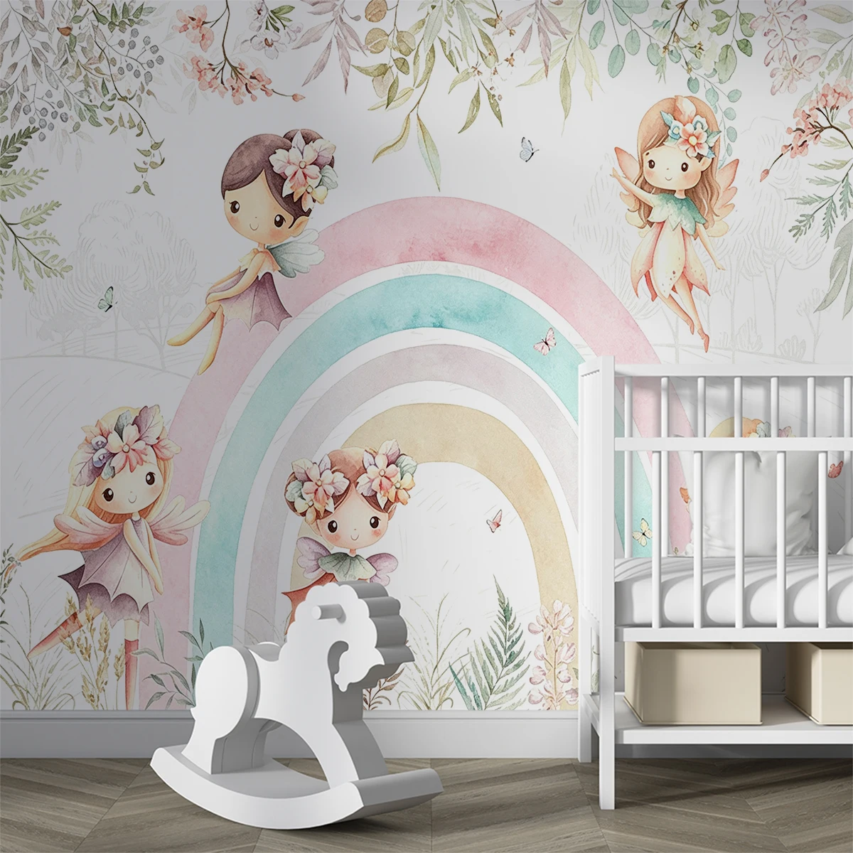 MIlofi custom 3D cute fairy rainbow mural watercolor butterfly flower wallpaper for girls children bedrooms  home wall decoratio