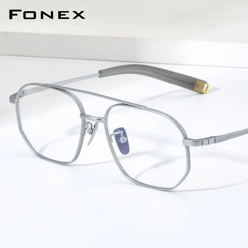 FONEX Pure Titanium Eyeglasses Frame Men Brand Design Square Glasses Ultralight-Weight Japanese High Quality Eyewear 07518