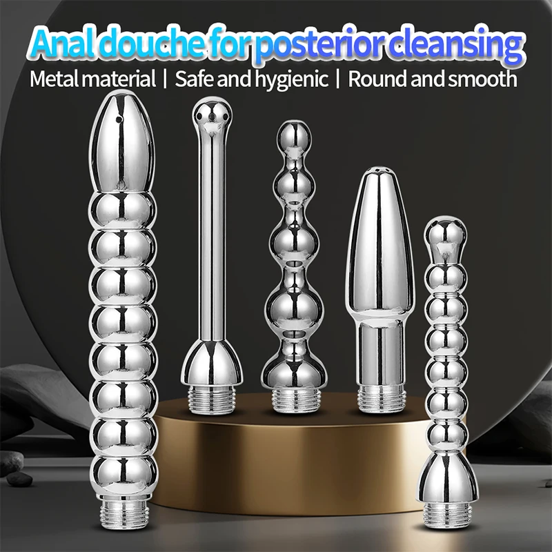 Douche Enema Vagina Anal Cleaning Switch Faucet Attachment Metal Enema Syringe Shower Male Butt Plug Nozzle Tip Gay Sex Massager