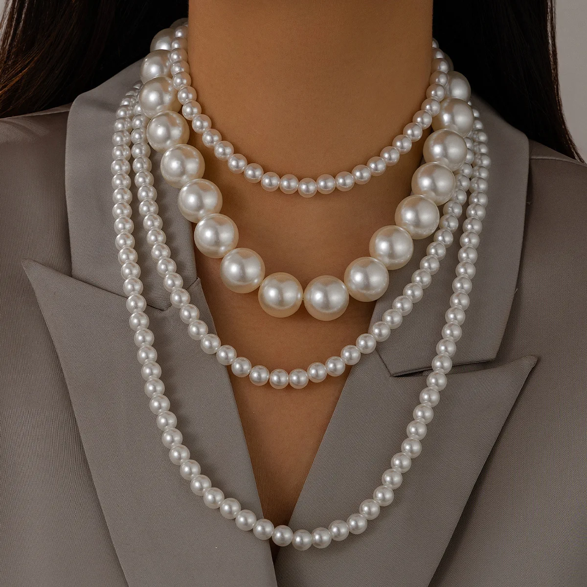 

Multi-layer Imitation Pearl Women's Necklace Temperament Baroque Size Beaded French Vintage Collar Jewelry Free Shipping