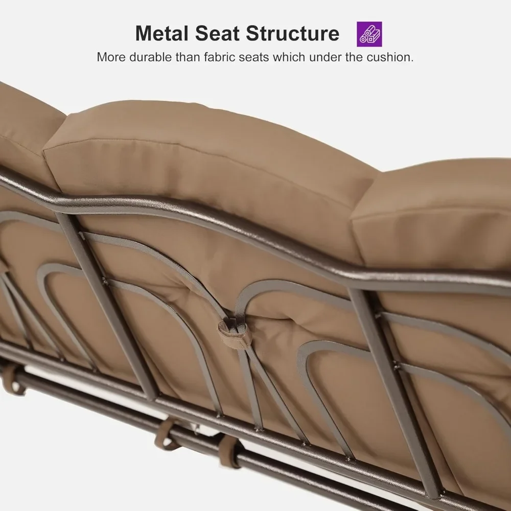 Banc de chaise pivotante avec porte-gobelet latéral pour porche arrière, balançoire extérieure avec modifications en PVC réglables, 3 places