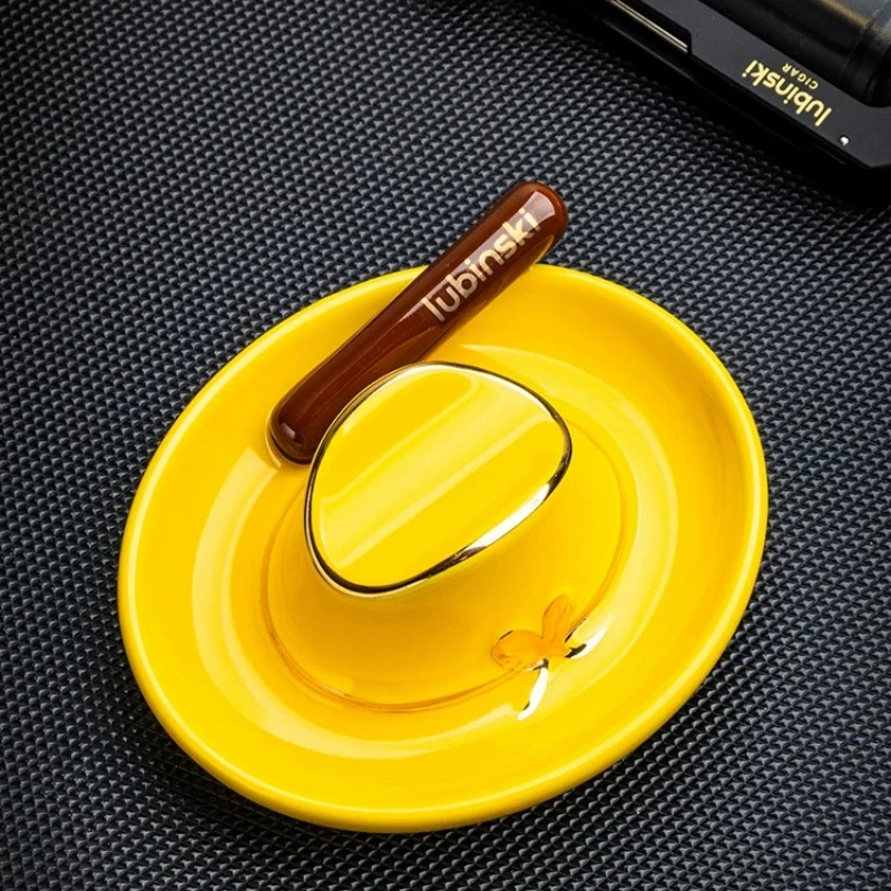 Portable Cigar Ashtray Cowboy Hat Shape Cigar Cigarette Ashtray Large Diameter Ceramic Cigar Ashtray Holder Smoking Accessories