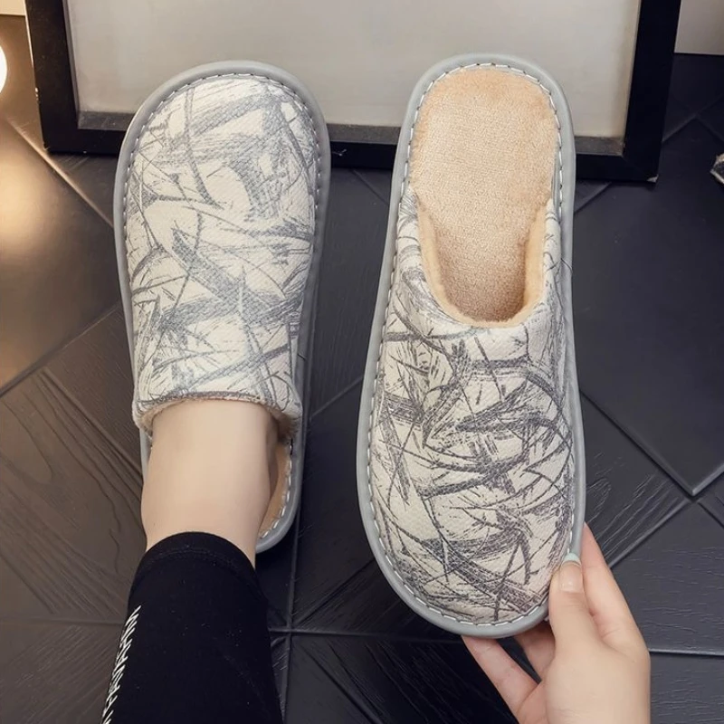 Winter Warm Plush Slippers Thick Sole Non-Slip Cotton Indoor Home Slippers for Men Women Soft Fuzzy House Shoes