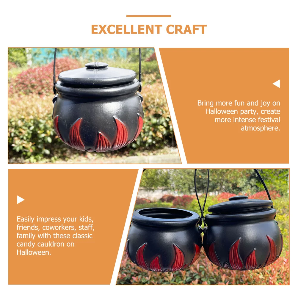 

2pcs Flame Witch Bucket Candy Cauldron Halloween Party Supplies Trick Or Treat Container Candy Holder Decorations Storage Tool