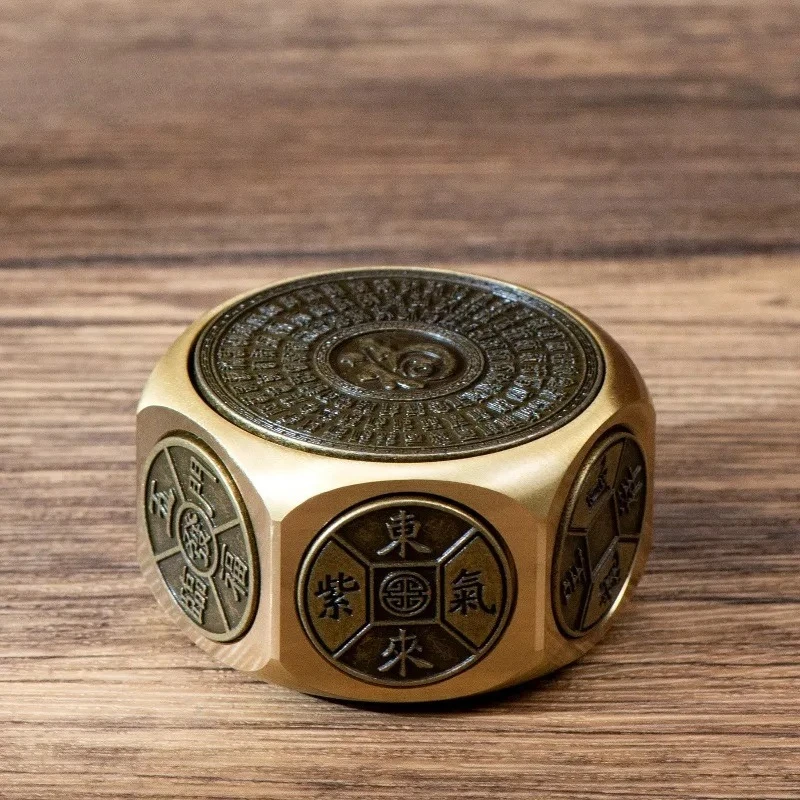 Brass Eight Sided Rotating Decompression Toy Chinese Style Gifts Desktop Trinket Fortune Dragon Figurines Decoration Crafts
